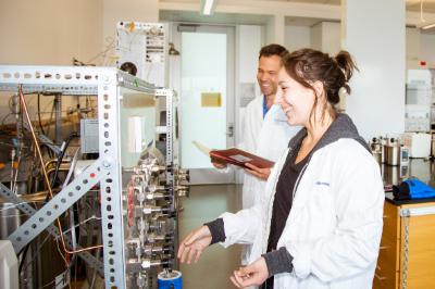 Student and professor in lab